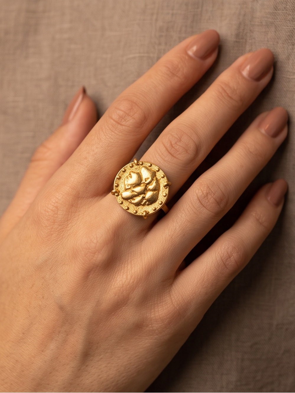 Tory Burch Gold Textured Coin Ring
